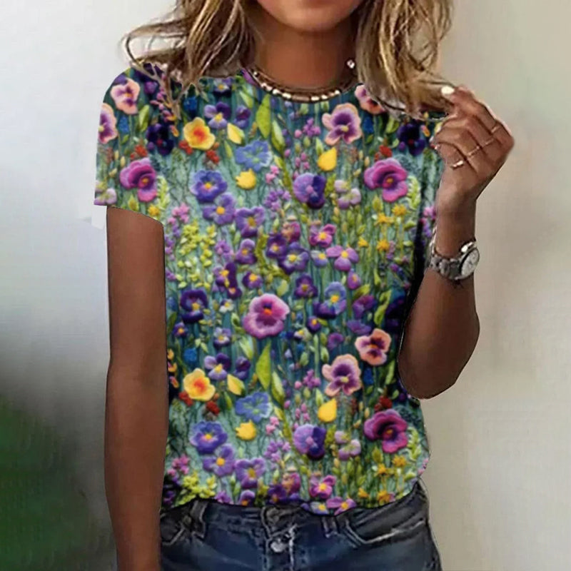 Vintage T-Skjorte Med Blomstertrykk – Tove & Kari