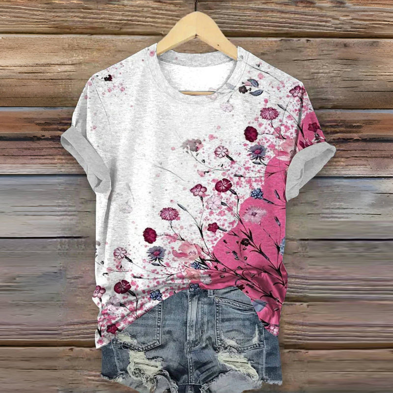 Vintage T-Skjorte Med Blomstertrykk – Tove & Kari