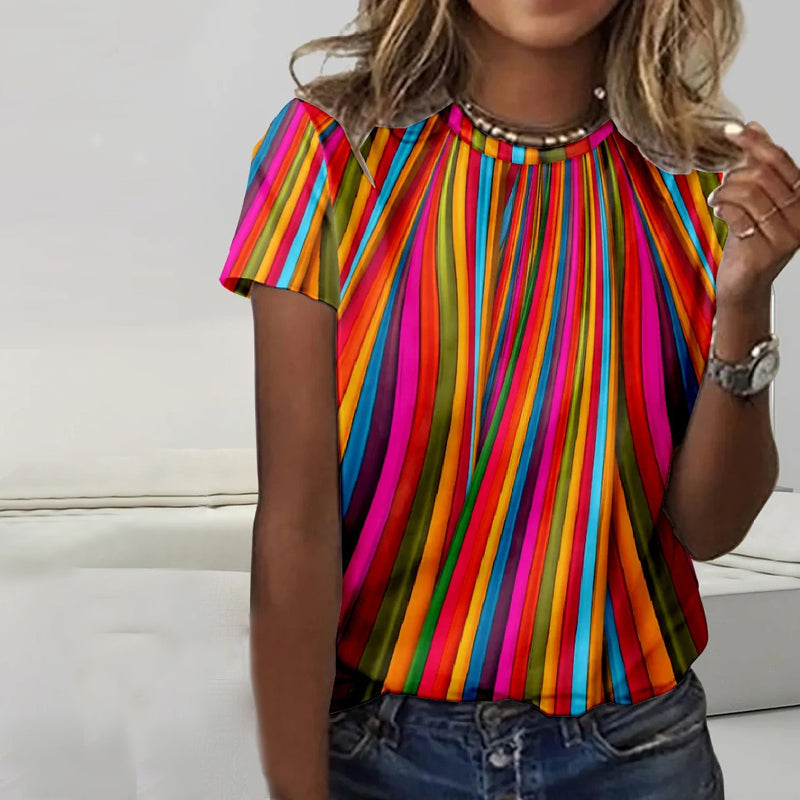 Uformelt Fargerik Stripete T-Skjorte