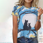 Uformelt T-Skjorte Med Kattetrykk