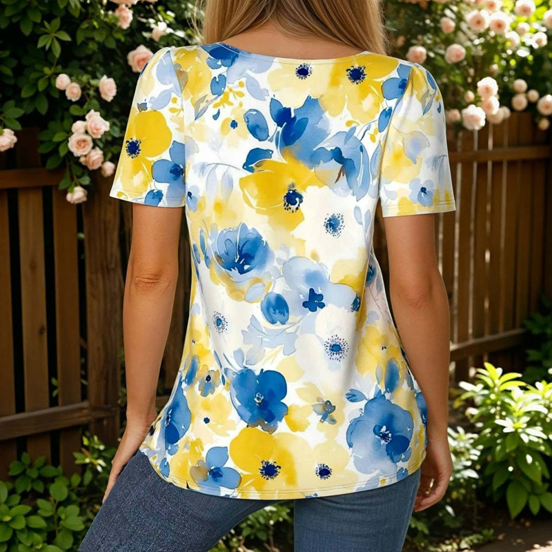 Vintage Bluse Med Blomstertrykk