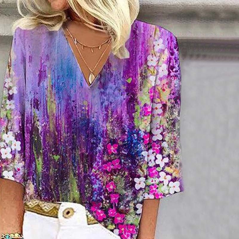 Gradient Bluse Med Blomstertrykk