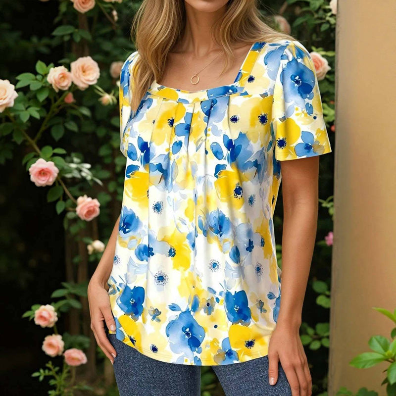 Vintage Bluse Med Blomstertrykk