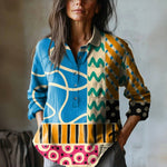 Vintage Bluse Med Geometrisk Trykk