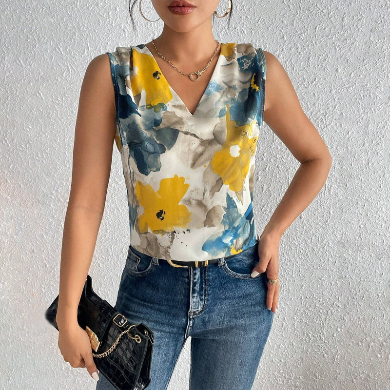 Vintage Tanktopp Med Blomstertrykk