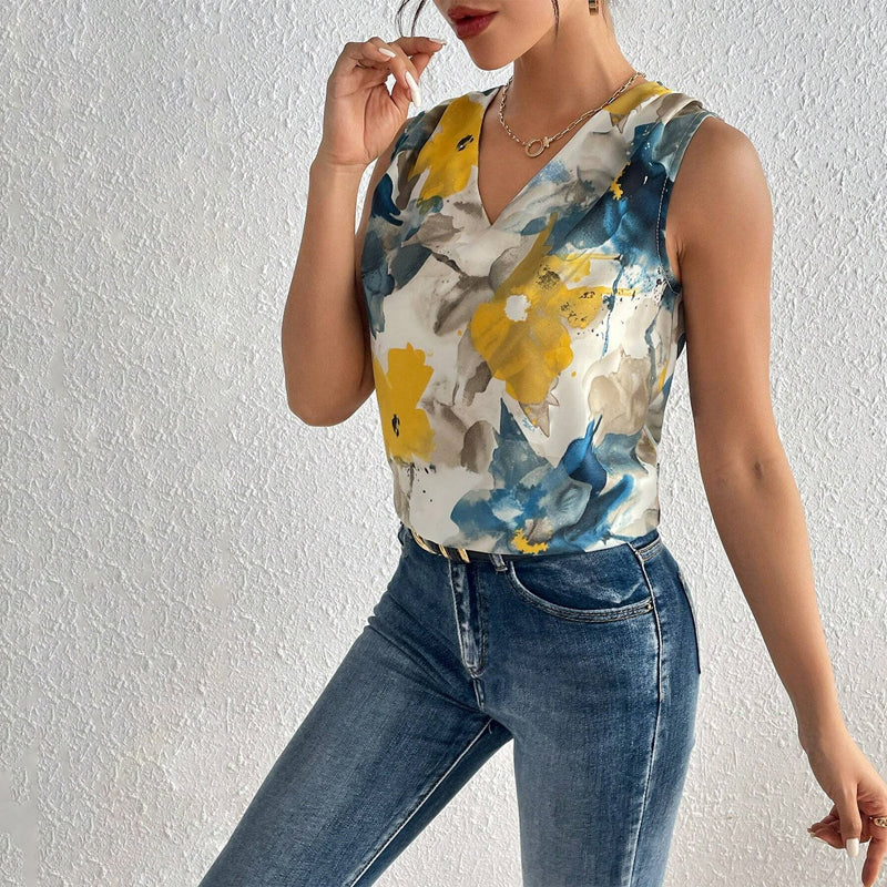 Vintage Tanktopp Med Blomstertrykk