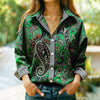 Vintage Bluse Med Etnisk Trykk