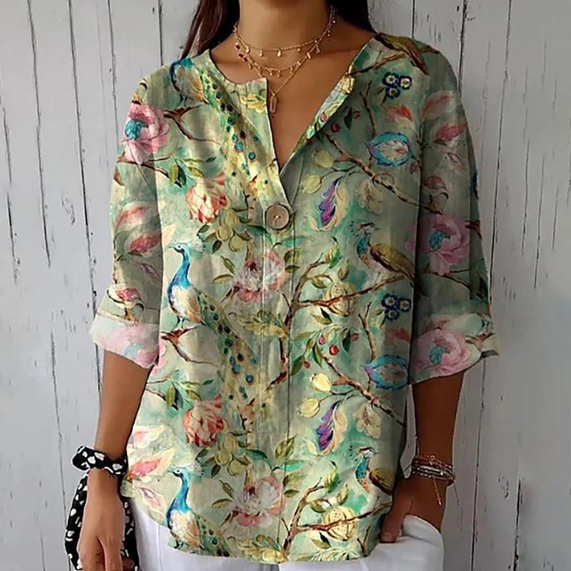 Vintage Bluse Med Blomstertrykk