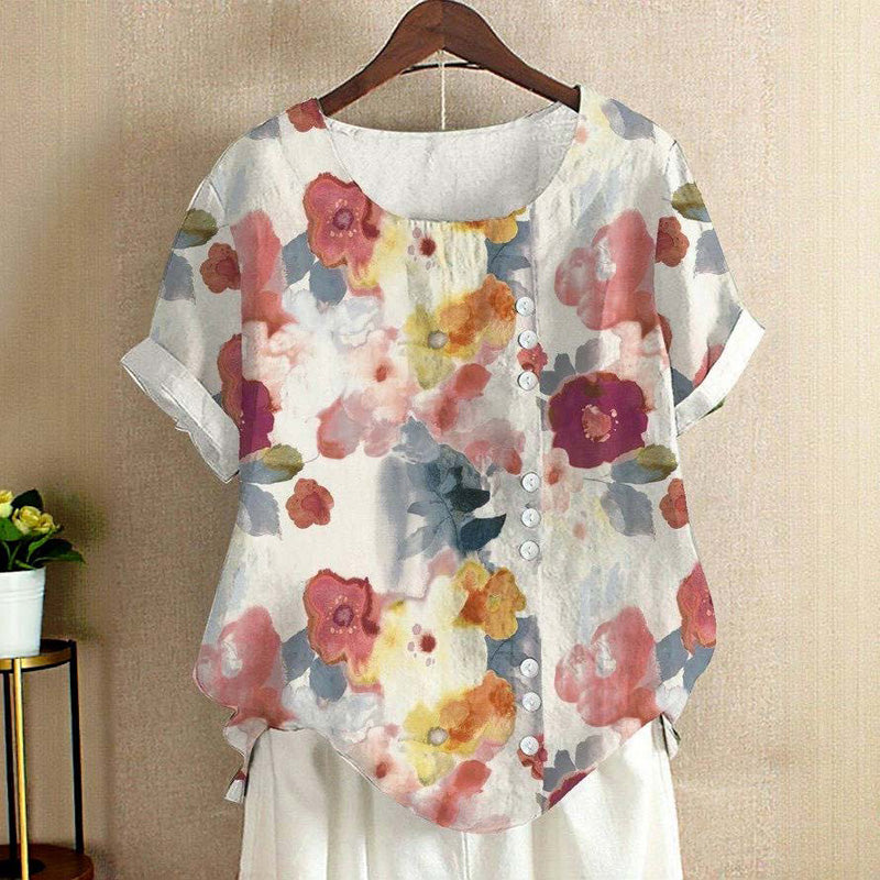 Vintage Bluse Med Blomstertrykk