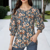 Vintage Bluse Med Blomstertrykk