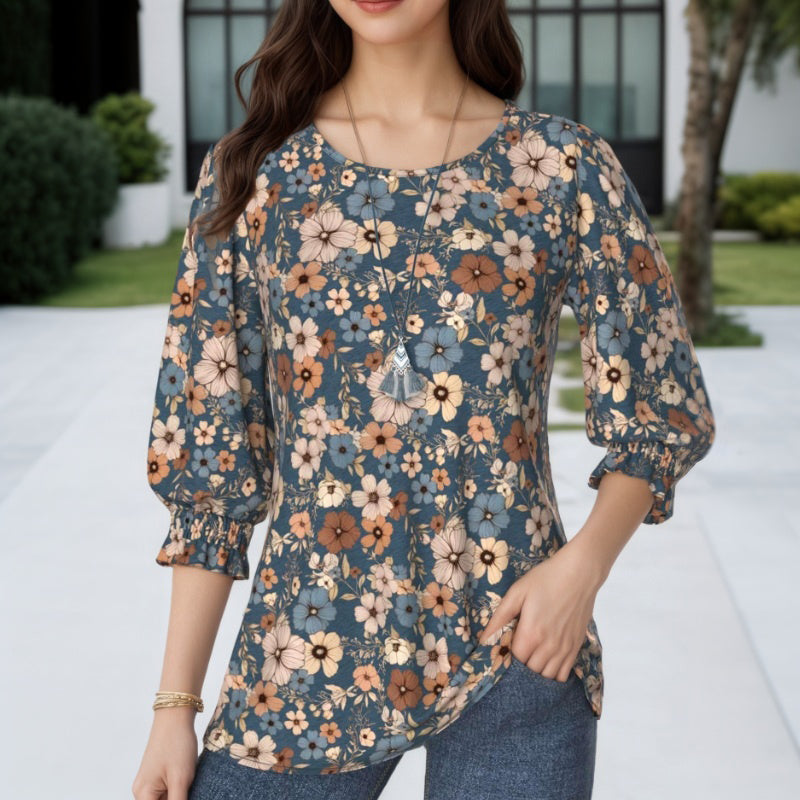 Vintage Bluse Med Blomstertrykk