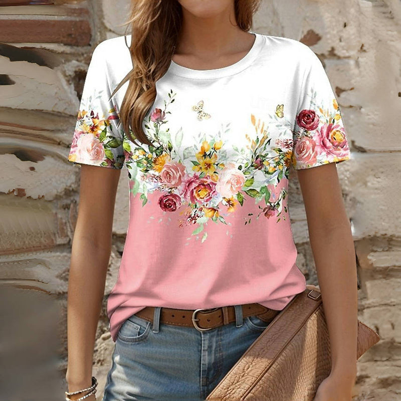 Uformell T-Skjorte Med Blomstertrykk