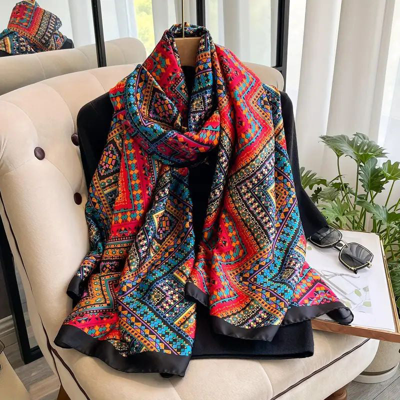Vintage Skjerf Med Geometrisk Trykk