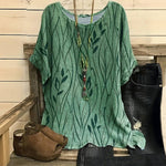 Vintage Bluse Med Bladtrykk