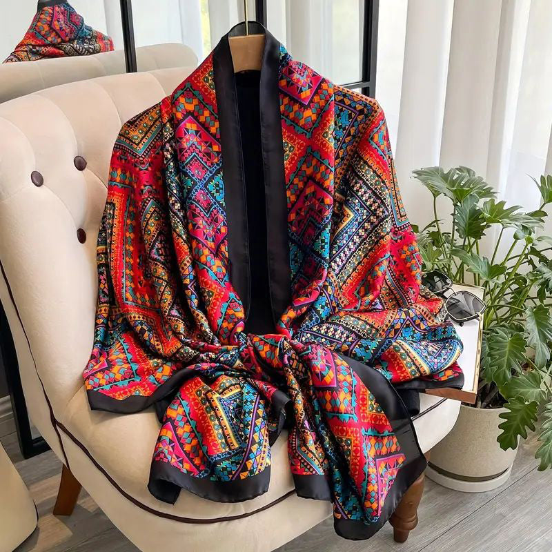 Vintage Skjerf Med Geometrisk Trykk