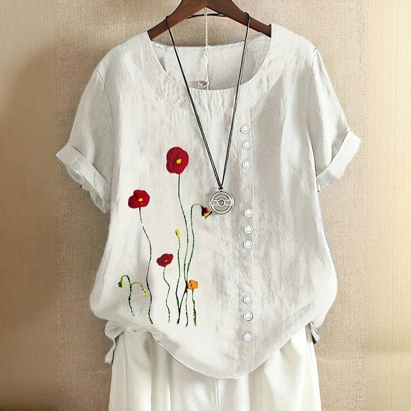 Uformell Bluse Med Blomstertrykk