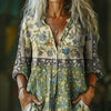 【Lange Ermer】Vintage Bluse Med Blomstertrykk