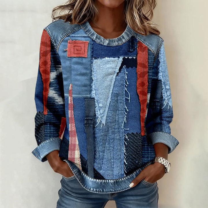 Bedruckte Bluse Im Vintage-Ethno-Stil