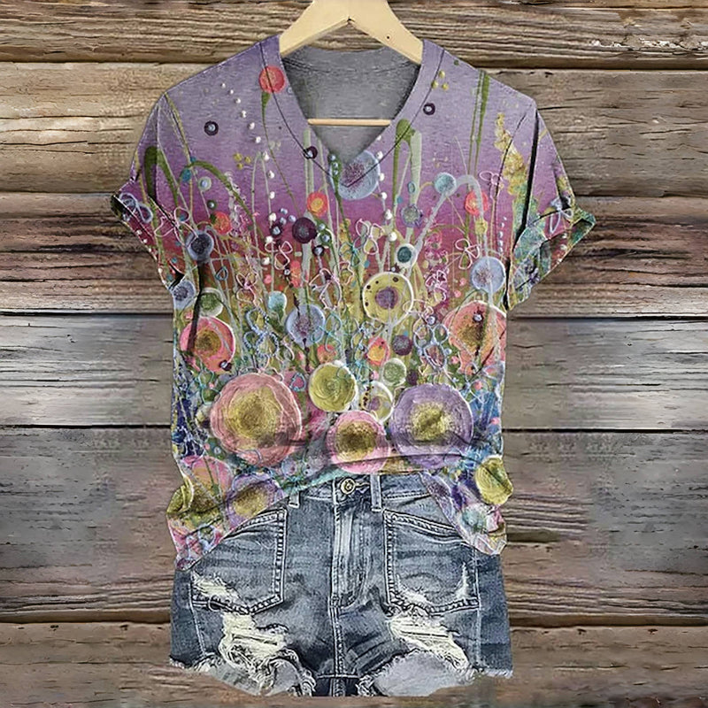 Fargerik T-Skjorte Med Blomstertrykk