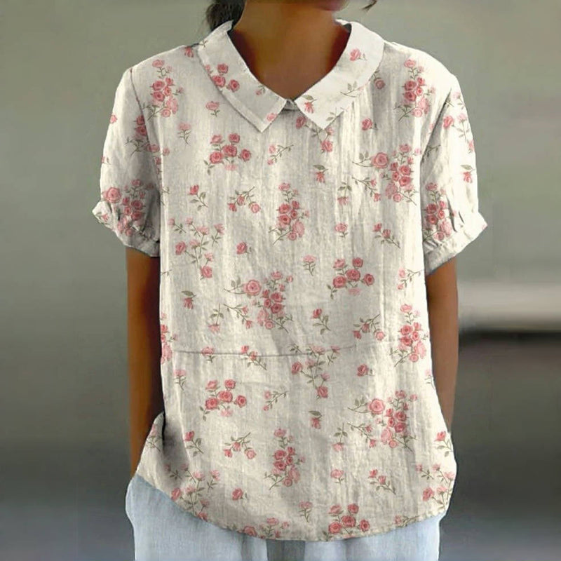 Vintage Bluse Med Blomstertrykk