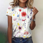 Vintage T-Skjorte Med Blomstertrykk