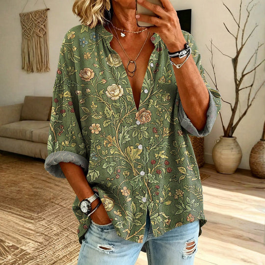 Lässige Bluse Mit Blattdruck