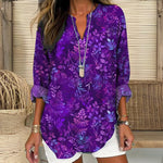 Vintage Bluse Med Bladtrykk