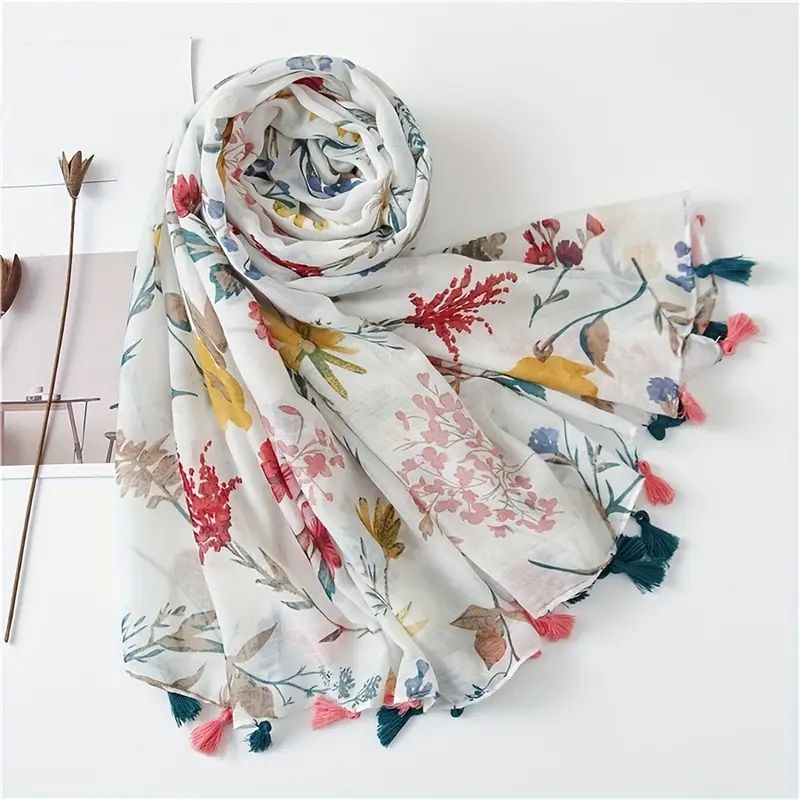 Vintage Skjerf Med Blomstertrykk