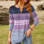 【Lange Ermer】Bluse Med Fargeblokker Og Striper