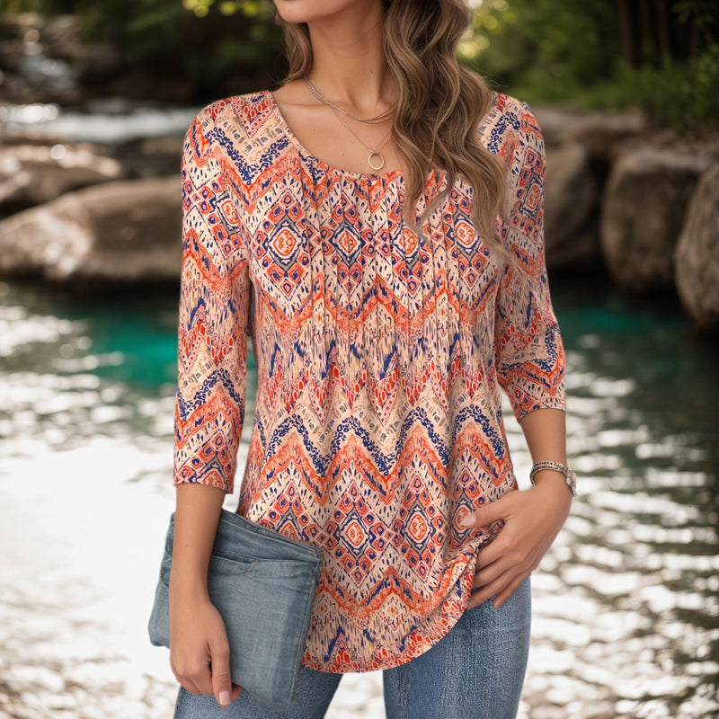 Vintage Bluse Med Abstrakt Trykk