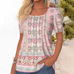 Vintage Bluse Med Etnisk Trykk
