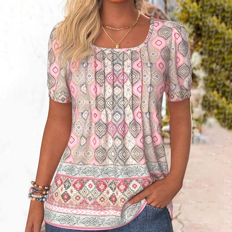 Vintage Bluse Med Etnisk Trykk