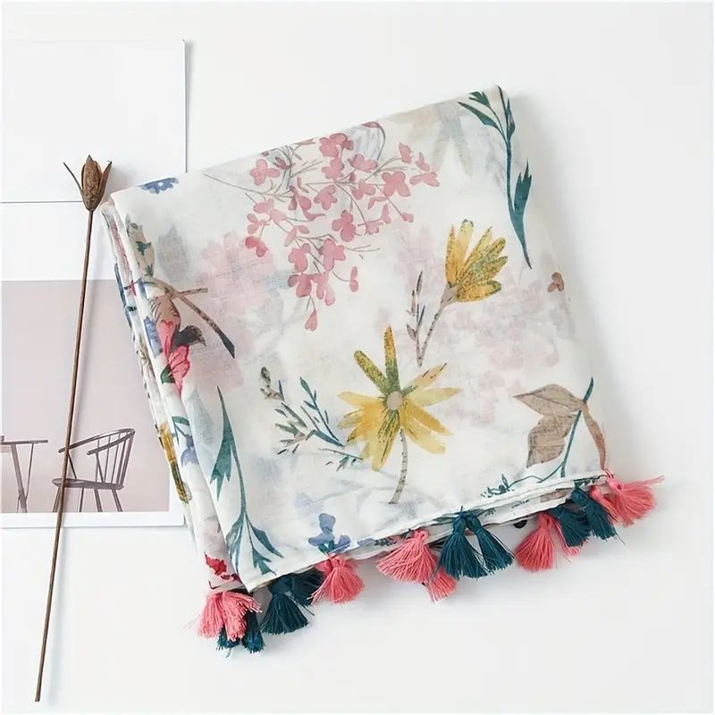 Vintage Skjerf Med Blomstertrykk