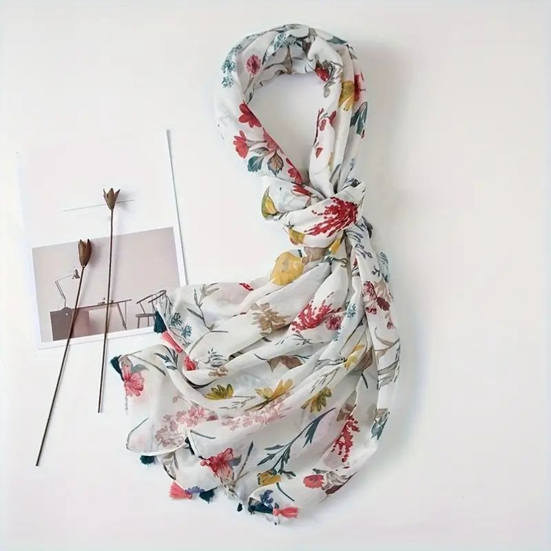 Vintage Skjerf Med Blomstertrykk