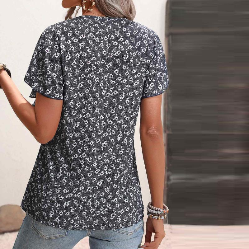 Vintage Løs Blomstret Bluse