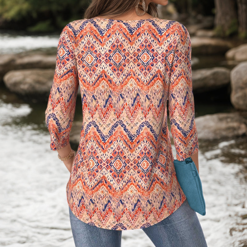 Vintage Bluse Med Abstrakt Trykk