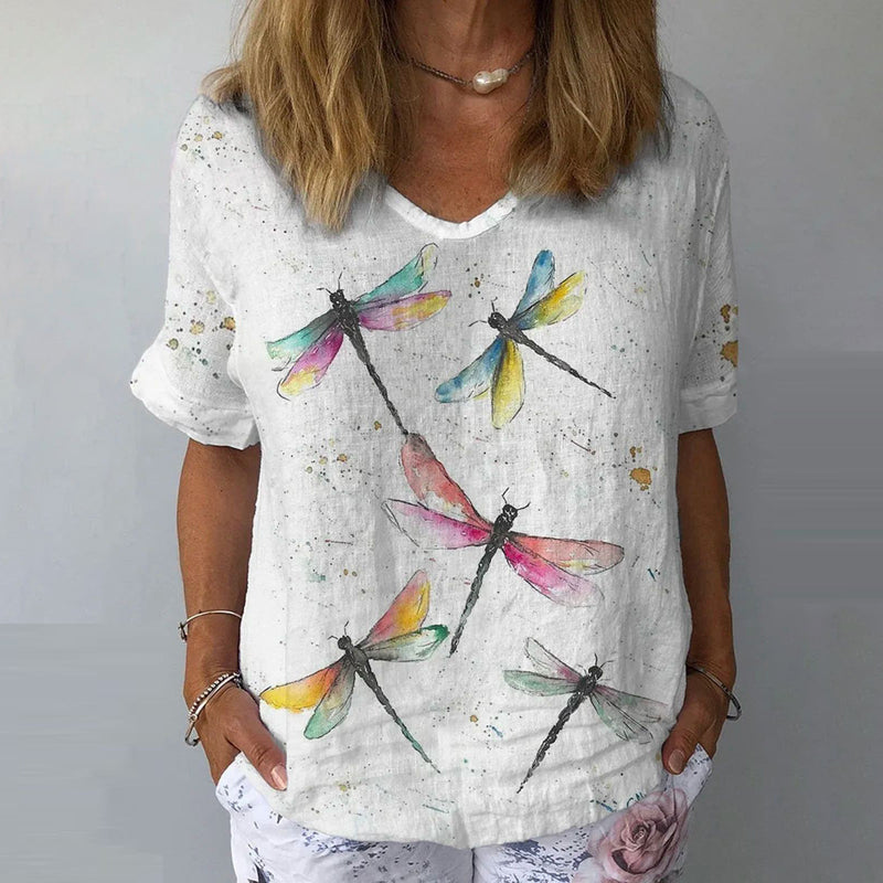 Vintage T-Skjorte Med Dragonfly Trykk