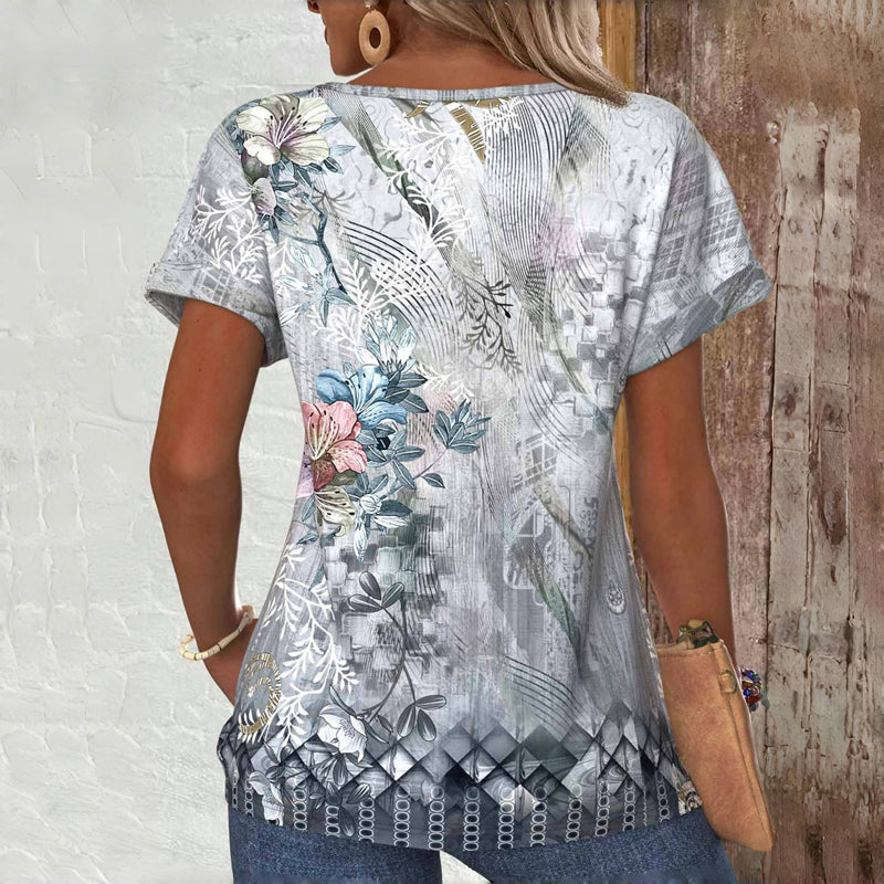Vintage T-Skjorte Med Blomstertrykk
