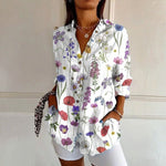 【Lange Ermer】Uformelt Bluse Med Blomstertrykk
