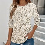 【Lange Ermer】Vintage T-Skjorte Med Blomstertrykk