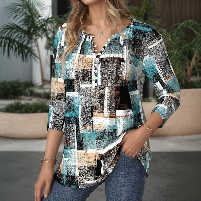 【Lange Ermer】Uformelt Rutete Bluse