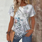 Vintage T-Skjorte Med Blomstertrykk