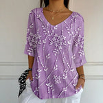 Casual Bluse Med Bladtrykk
