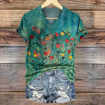 Vintage T-Skjorte Med Blomstertrykk