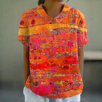 Vintage Bluse Med Abstrakt Trykk