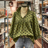 【Lange Ermer】Vintage Bluse Med Prikker