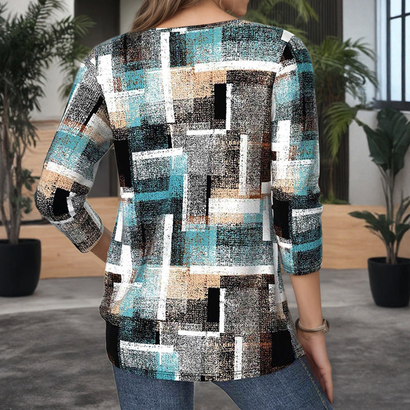 【Lange Ermer】Uformelt Rutete Bluse