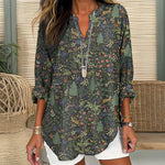 【Langermet】Vintage Bluse Med Tretrykk