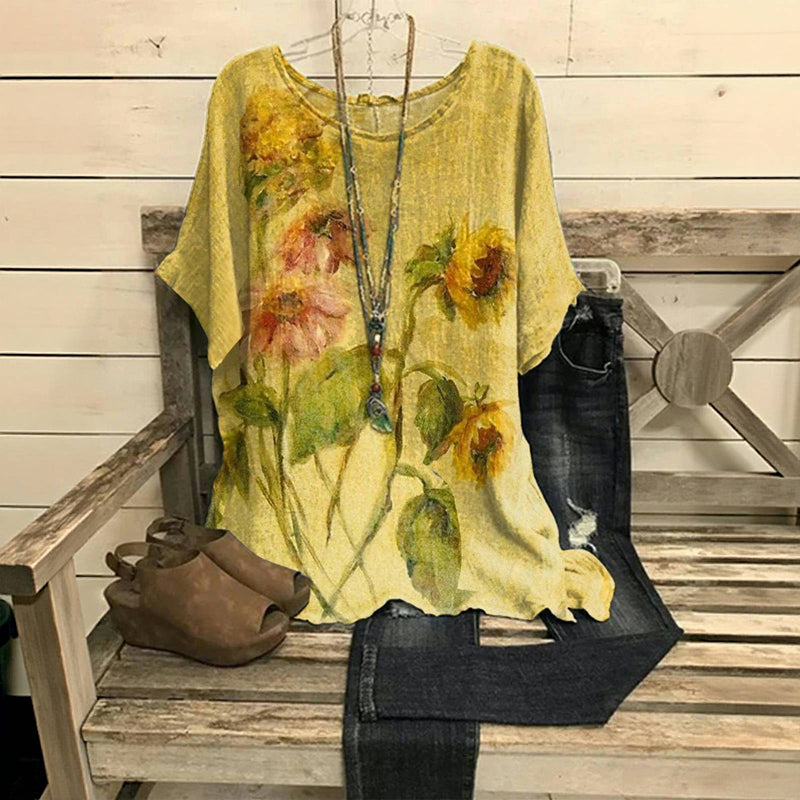 Vintage Bluse Med Blomstertrykk