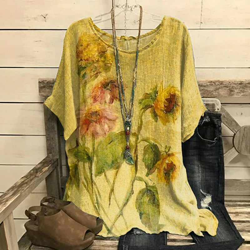 Vintage Bluse Med Blomstertrykk